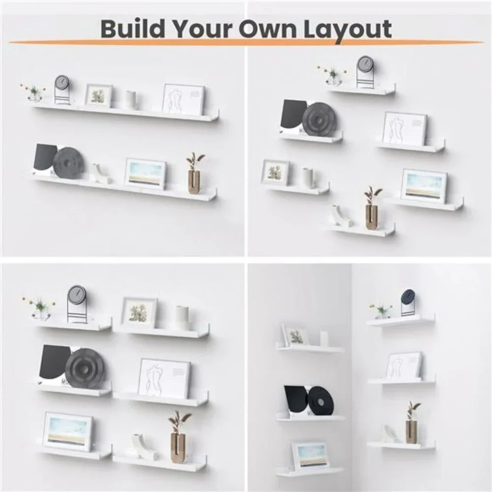 Upsimples Floating Wall Shelves Set of 6 Wood Storage for Home Decor White